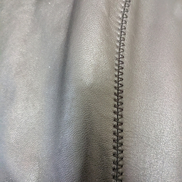 Vintage 90s grunge black leather fur collar full length trench coat button down - Picture 8 of 11